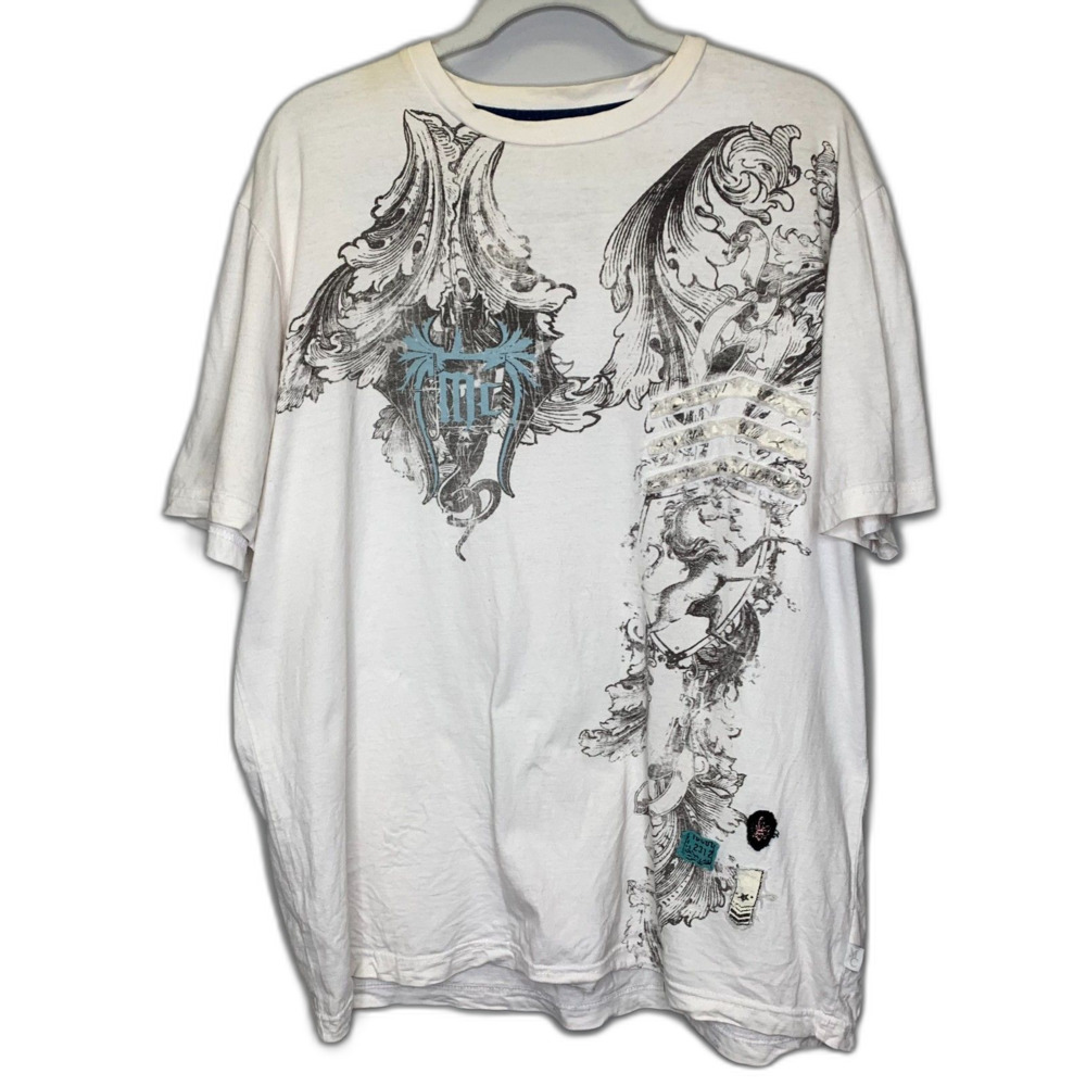 Modern Culture‎ Mens Y2K T-shirt Affliction Style Grunge Patches Size XL
